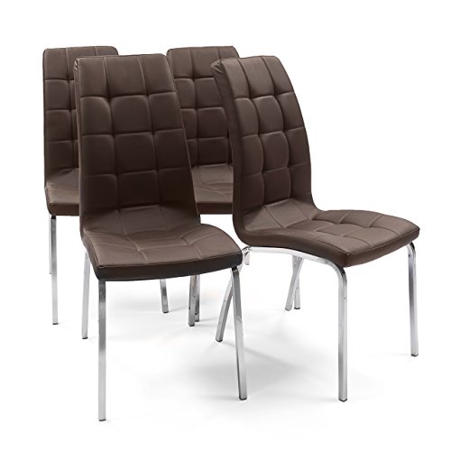 Homely – Pack de 4 sillas de Comedor de diseño Moderno Alex, tapizado capitoné en Polipiel, Patas de Acero Acabado Cromado, Color Chocolate, de 44x61x97 cm