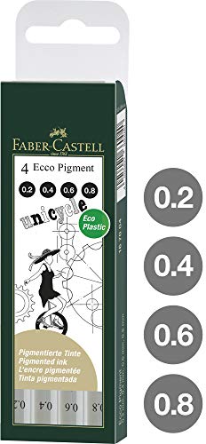 Faber Castell 167004 - Estuche con 4 rotuladores calibrados ECCO Pigment con grosores de trazo de 0.2, 0.4, 0.6, 0.8, color negro