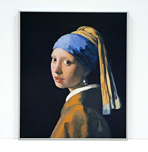 BaikalGallery Vermeer LA Chica DE LA Perla Cuadro Enmarcado (P2476) -Moldura de Aluminio Color Plata - Montaje en Panel Adhesivo (Foam)- Laminado en Mate (Sin Cristal) (60x80cm)