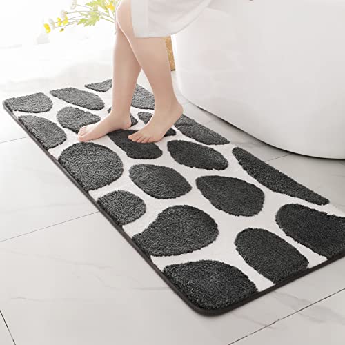 chakme Alfombrilla de Baño de Microfibra Adoquín, Antideslizante, Super Suave, Alfombra de Baño para Baño, Dormitorio y Salón, 60×152 cm, Gris Verdoso& Blanco