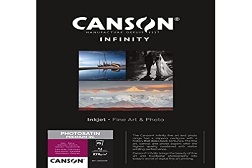Canson Infinity Photo Satin Premium RC, Papel fotográfico, Satinado, 270g, Hoja, A4-21x29,7cm, Extra Blanco, 25 Hojas