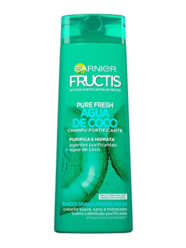 Garnier Fructis Pure Fresh Agua de Coco Champú Pelo Normal, con raíces grasas y puntas secas - 380 ml