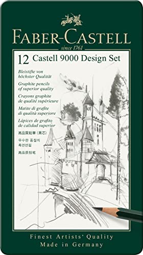 Faber-Castell 119064 - Set de 12 lápices Castell 9000 para dibujo técnico. Diferentes grados de dureza