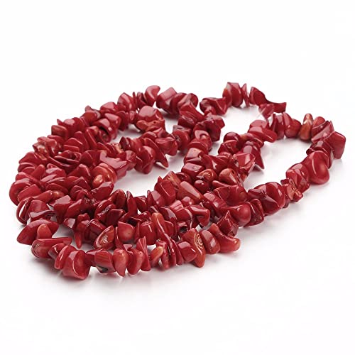 1 madeja de 5 a 8 mm, 80 cm aprox. de grava natural irregular de coral rojo, cuentas de piedra para mujer, collar y pulsera, diseño práctico y duradero.