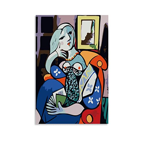 Starison Picasso - Lienzo decorativo para pared, diseño de mujer con libro, estilo sin marco, 50 x 75 cm