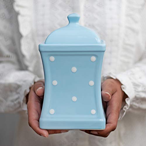 City to Cottage Cerámica en Azul Celeste y Blanco Diseño de Lunares Hecha y Pintada a Mano Recipiente Grande de Cerámica con Tapa para Cocina Contenedor de Comida