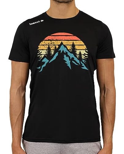 latostadora Camiseta Deportiva Técnica Montañas Y Árboles con Puesta De Sol para Hombre - Negro L - Ref. 8403731-P