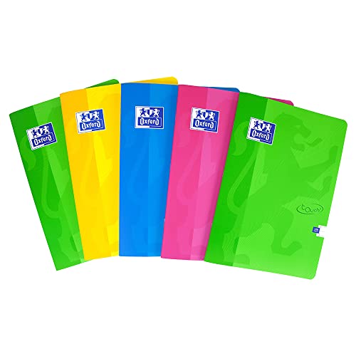 Cuaderno grapado de tapa blanda, de la marca Oxford Touch, tamaño A4, 120 páginas, colores surtidos, paquete de 5