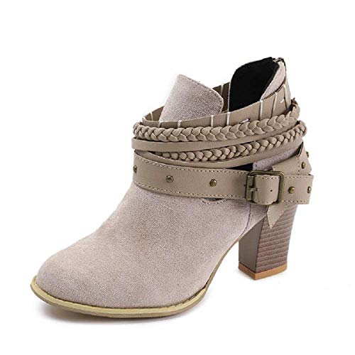 Minetom Mujer Botines Invierno, Moda Calentar Forrado Botas Planas Gris EU 40