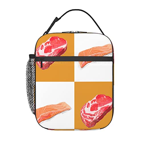 Deliciosa bolsa de almuerzo de salmón y filete, lonchera aislada duradera, reutilizable para adultos, bolsa térmica reutilizable