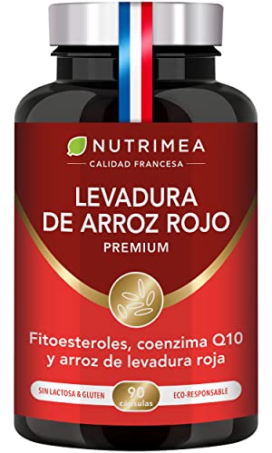 Levadura de Arroz Rojo Premium Bajar Colesterol - 2,8 mg de Monacolina K por día - Con Coenzima Q10 y Fitoesteroles de Pino Lipophytol® - 90 Cápsulas - Fabricado en Francia Nutrimea