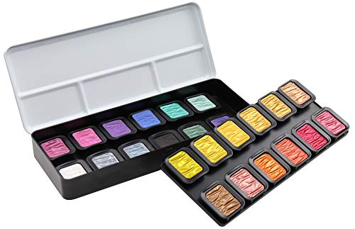 Finetec F2400 - Caja de pintura metálica (24 colores, 23 x 9,5 x 2,3 cm), color plateado