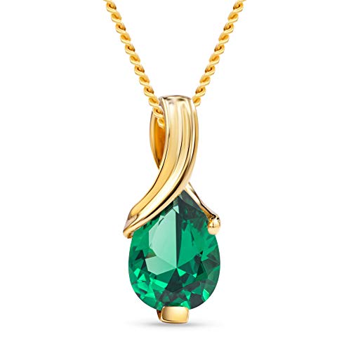 Miore collar para mujer en oro amarillo de 9 kt 375 con esmeralda verde forma de pera en colgante