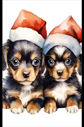 Watercolor christmas cute couple puppies 6 Notebook