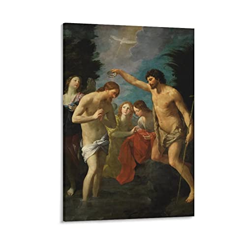 Pintores barrocos italianos Guido Reni El Bautismo de Cristo Póster de poliéster para pared, tapiz decorativo para dormitorio, moderno para el hogar, obras de arte Tapiz, 20 x 30 pulgadas (50 x 75 cm)