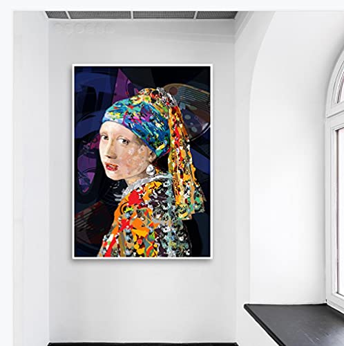 XUSANSHI Impresión Pinturas Murales La Chica con un Pendiente de Perla Cuadro sobre Lienzo decoración salón Dormitorio Cocina Oficina Bar Restaurante Sin Marco 40x50 cm
