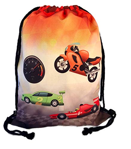 HECKBO Mochila niños - dibujos de carreras, coches de carreras, motos, Fórmula 1 - se puede lavar a máquina - 40x32 cm - para el jardín de infancia, la guardería, para viajar