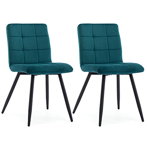 HNNHOME Cubana - Juego de 2 sillas tapizadas de terciopelo para cocina, comedor, con patas de metal negro fuertes, para sala de estar, dormitorio, color verde azulado, terciopelo)