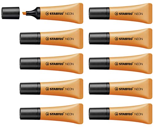 Marcador fluorescente STABILO NEON - Cuerpo semiblando - Caja con 10 unidades - Color naranja