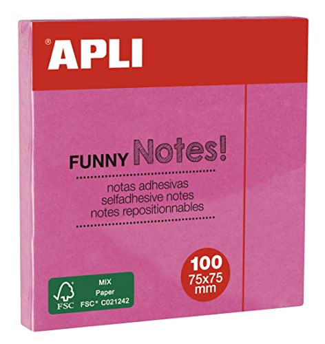 APLI 11898 - Notas adhesivas FUNNY 75 x 75 mm bloc de 100 hojas color rosa fluorescente