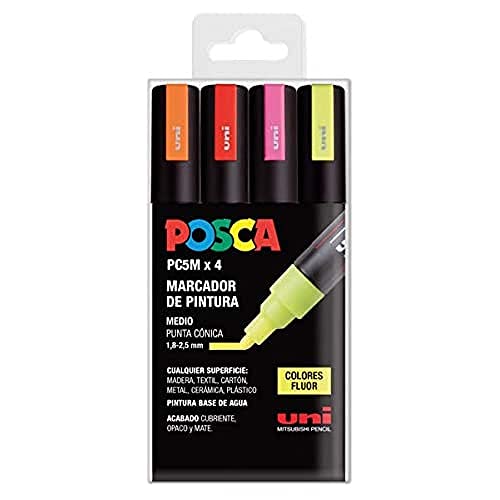 UNI Posca Set PC 5M Fluor - Pack 4 rotuladores