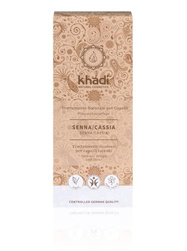 khadi SENNA CASSIA tinte vegetal, Henna neutra para cuidados intensivos incoloros que aportan brillo, volumen y elasticidad, color natural 100% vegetales y vegano, cosmética natural, 100g