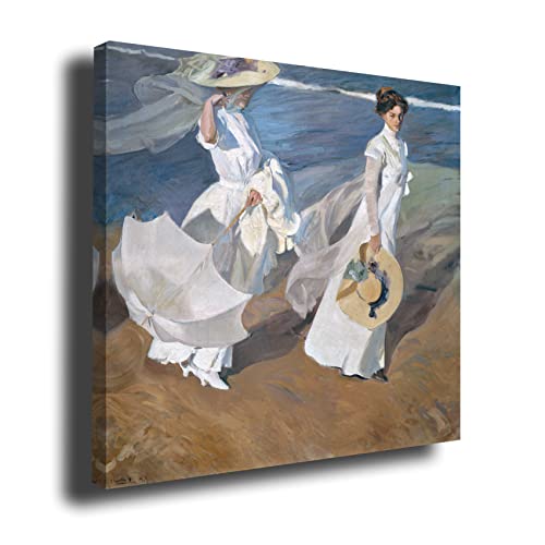 Genérico Cuadro lienzo canvas Paseo a Orillas del Mar Joaquin Sorolla 1909 – Lienzo con bastidor 3cm - Alta resolución (79_x_80_cm)