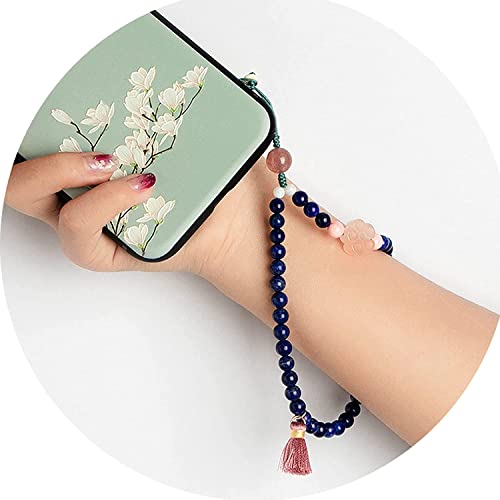 Cuentas de rosario, cuentas de malla, correa de muñeca por teléfono estilo chino, lapis lazuli perlas de la muñeca muñequera soporte de la cadena de la cadena de teléfonos móvil ( Color : Blue )