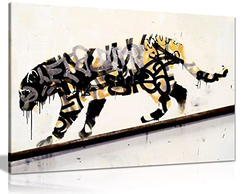 Banksy Tiger Graffiti Canvas Art Print Framed Picture Large 20x30 Inches A1 by Panther Print