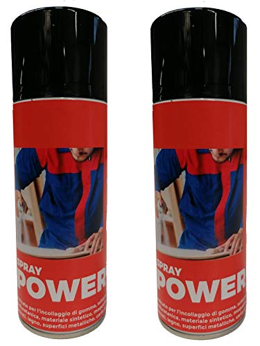 tendaggimania Pegamento Power Spray multiusos 2 botes de 400 ml con válvula ajustable, adhesivo ideal para pegar goma, espuma, material sintético, alfombras, tejidos, madera, papel.