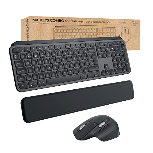 Logitech MX Keys Combo para empresas | Gen 2, teclado/ratón inalámbrico de tamaño completo, QWERTY Inglés Reino Unido - Gris