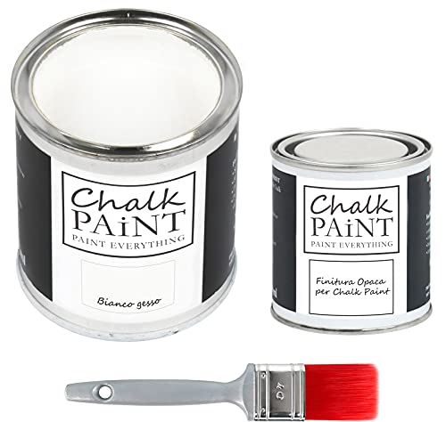 CHALK PAINT blanco tiza y acabado + pincel - Kit listo para pintar y proteger (750 ml color + 250 ml acabado + pincel profesional 40)