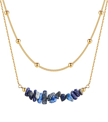 Kenivira 2 Piezas Collar Piedras Naturales para Mujer 18k Chapado en Oro Collar de la Mujer Collar de Lapis Lazuli Cadena de Oro Regalo para Mujeres Niñas