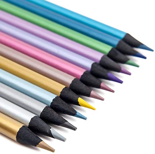 MADEKI Lápices de Colores Metalizados,Óptimo para Material Escolar -12 unidades,Colores surtidos