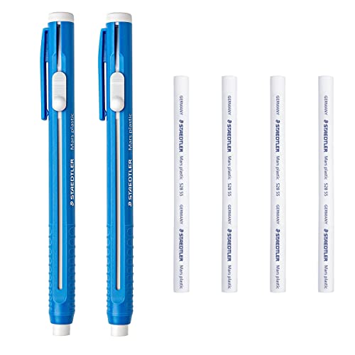 Staedtler Mars 528 50 - Juego de gomas de goma de borrar, con recambios, 2 soportes para borrar, 4 recambios, paquete de 6