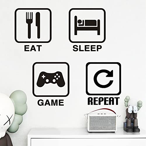 VIKSAUN 4 piezas Eat Sleep Play Repeat pegatinas de pared de vinilo para niños juego boy Decal cartel cocina guardería decoración Casa Sala Gamer Decalcomania (4 piezas)