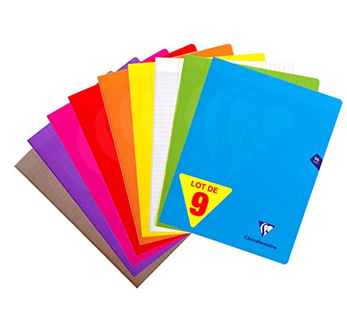 Clairefontaine, 299361AMZC, Lote de 9 Cuadernos Grapados, Mimesys, 24x32 cm, 96 Páginas, Cuadrados Grandes, Papel Blanco 90gr, Polipropileno, Variación de colores