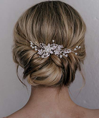 Pinza para peine de pelo para novia, con diamantes de imitación, perlas, accesorios para el cabello de boda para novia, dama de honor, plateado