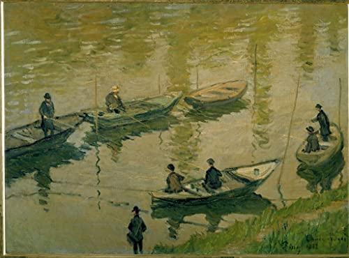 KOKITS Cuadro Sobre Lienzo Lienzo De Arte Pintura al óleo Grupo de pescadores en el Sena cerca de Poissy de Claude Monet para decoración de pared 60x90cm