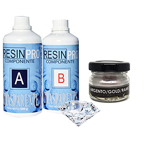 Kit de resina epoxi transparente 800 g + un pigmento metálico Resin Pro, ideal para bisutería y trabajos de bricolaje (aluminio)