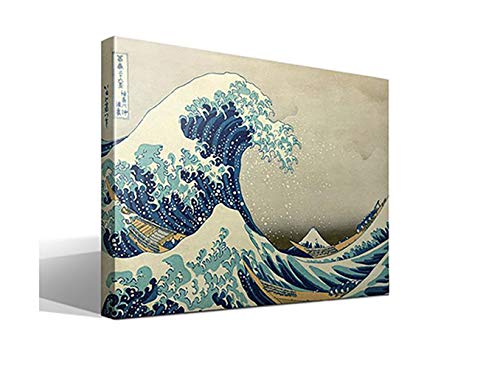 Cuadro wallart - La Gran Ola de Kanagawa de Katsushika Hokusai - Impresión sobre Lienzo de Algodón 100% - Bastidor de Madera 3x3cm - Ancho: 95cm - Alto: 70cm