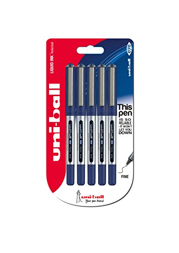 Uni-Ball UB-150 Eye Micro - Pack de 5 bolígrafos, 0.5 mm, color azul