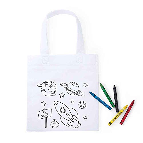 Bolsas de merienda infantiles para colorear con dibujos del espacio, cada bolsa incluye 5 ceras de colores. Regalos para cumpleaños de niños y fiestas infantiles. (20)