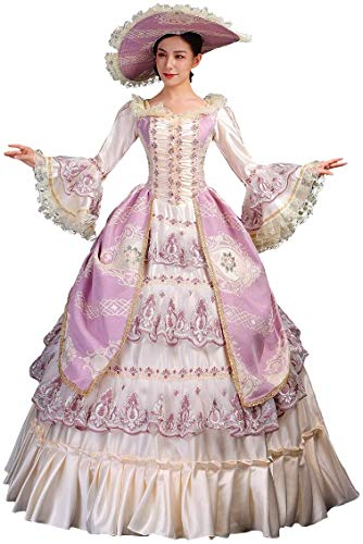 Vestido medieval rococó barroco María Antonieta Vestidos de baile Vestido de período histórico renacentista del siglo XVIII, Rosa y champán claro, X-Large