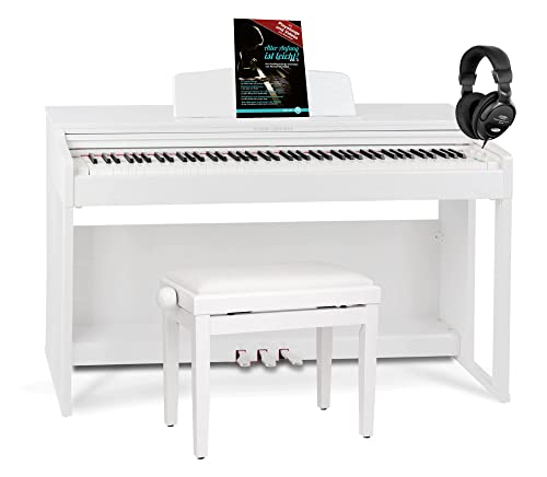 Classic Cantabile DP-230 Piano digital 88 teclas con acción de martillo - Teclado electronico USB/MIDI a host, 128 polifonía, 40 voces - Organo musical - Set con banqueta y auriculares - Blanco mate