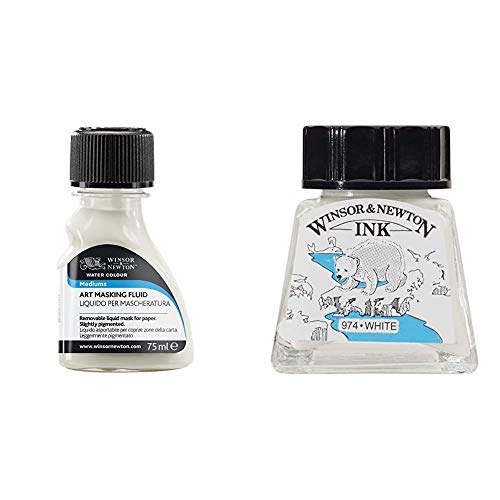 Winsor & Newton - Líquido para enmascarar acuarelas (75 ml) + Botella de tinta de 14 ml, blanco