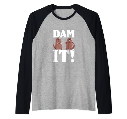 Dam It | Dibujo de castor Dabbing Camiseta Manga Raglan