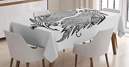 ABAKUHAUS Vintage Tribal Mantele, Zentangle Flecha Hoja, Fácil de Limpiar Colores Firmes y Durables Lavable Personalizado, 140 x 200 cm, del Gris y Blanca