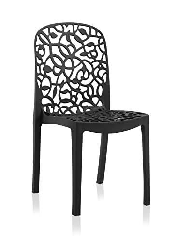 JUANIO Juego de 6 sillas de Mesa - Comedor - Cocina - Interior/Exterior en Resina Color Antracita - Longitud 47 x Profundidad 50 x Altura 87 cm