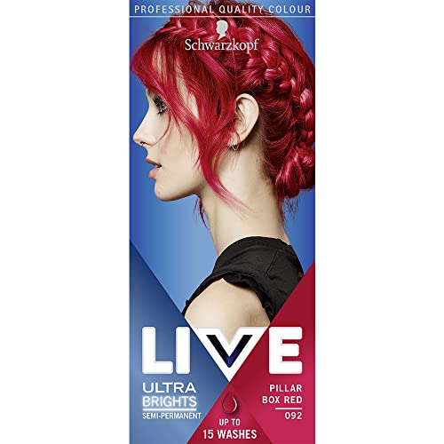 Schwarzkopf LIVE Ultra Brights or Pastels, vibrante tinte rojo semipermanente, dura hasta 15 lavados, Pillar Box Red 092